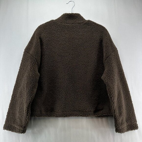 LNA Clothing Sweatshirt Womens L Faux Fur Sherpa 1/4 Zip Pullover Jumper Brown - Picture 2 of 11